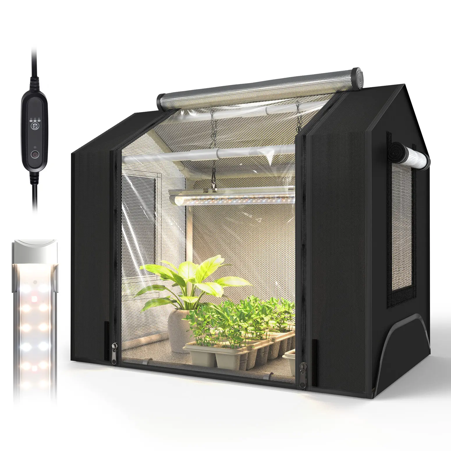 Bstrip Portable Greenhouse Grow Tent System, 20.5" Indoor Mini Unit with 18W Full Spectrum Growing LED Light, Timer for Seed Starting