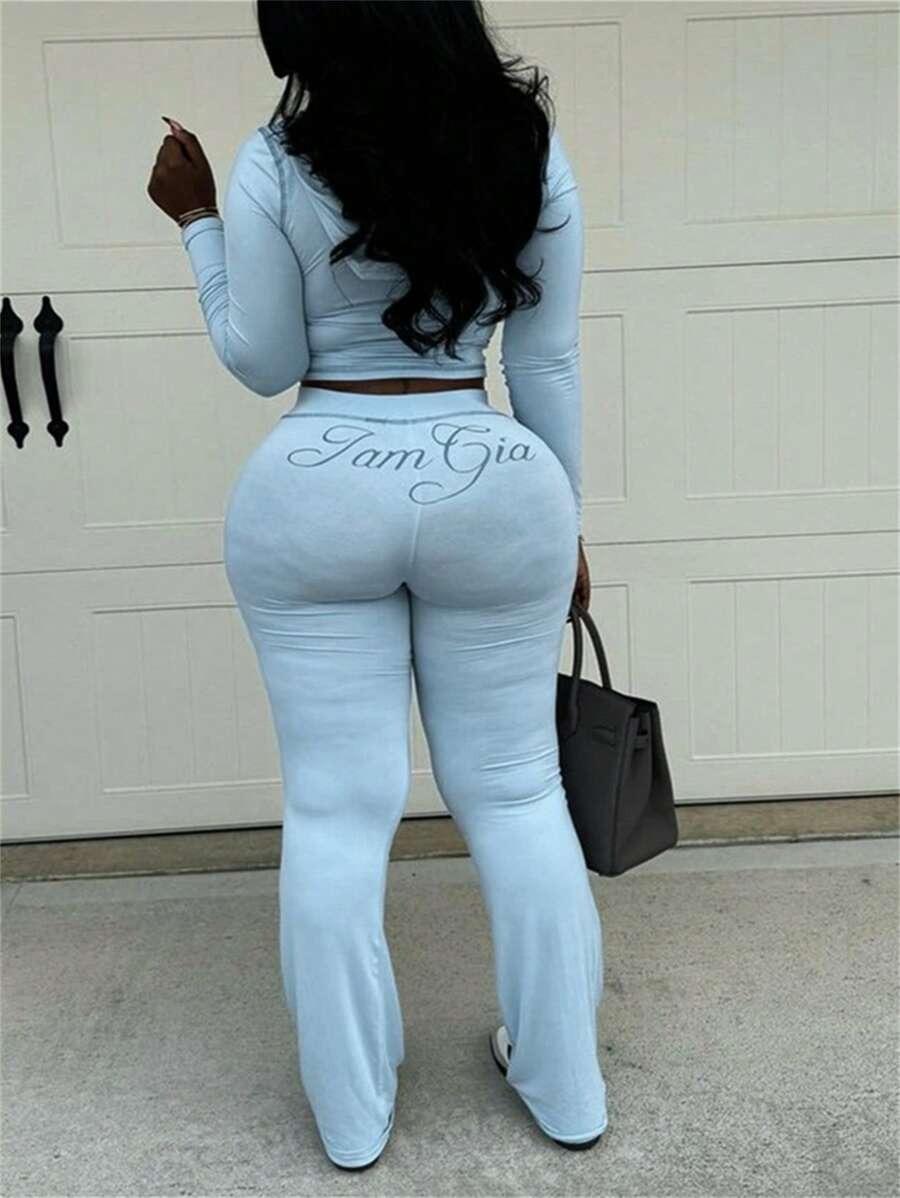 Gia Logo Y2K Tracksuit for Women – Zip Up Top & Flare Pants, Trendy Streetwear for Summer Vacations, Beach Trips, Spring Break & Hot Girl Summer 2026, Soft Stretchy Knit Fabric