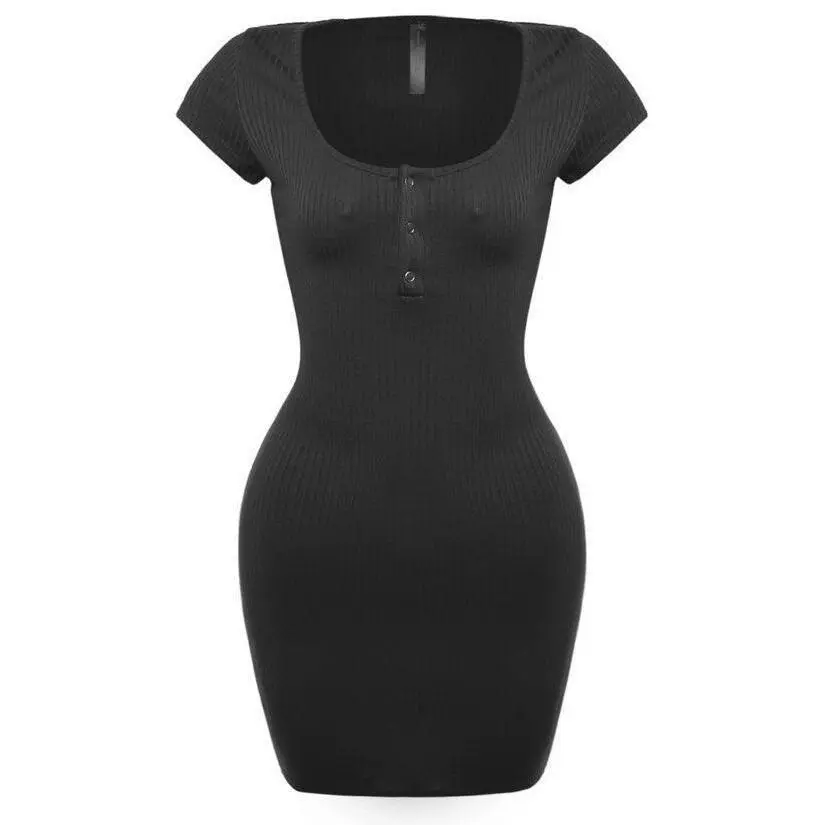 AVENA snap button mini dress. Casual Knit Soft Womenswear Bodycon Comfortable Day Lady