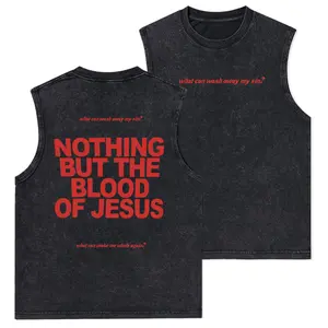 Nothing But The Blood Of Jeuss Christian Washed Tank Top, Gym Essential, Vintage Casual Crewneck Short Sleeves Menswear T-shirt Classic Cotton Fabric Streetwear