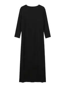 Short Sleeve Knit Inner Dress, Kaftan Dress, Plain Round Neck Inner Dress, Abaya Underdress, Lake Blue, Womenswear