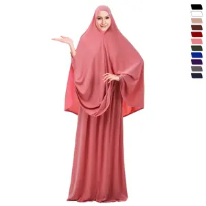 Jersey Prayer Set Stretchy EID Ramadan Islam Muslim Women Satin Rope Instant Hijab Khimar Skirt 2 Piece Jilbab