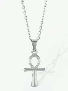 Ancient Egyptian Style Ankh Cross Pendant Necklace, Silver Color Stainless Steel, Blessing Gift for Men, Perfect for Special Occasions