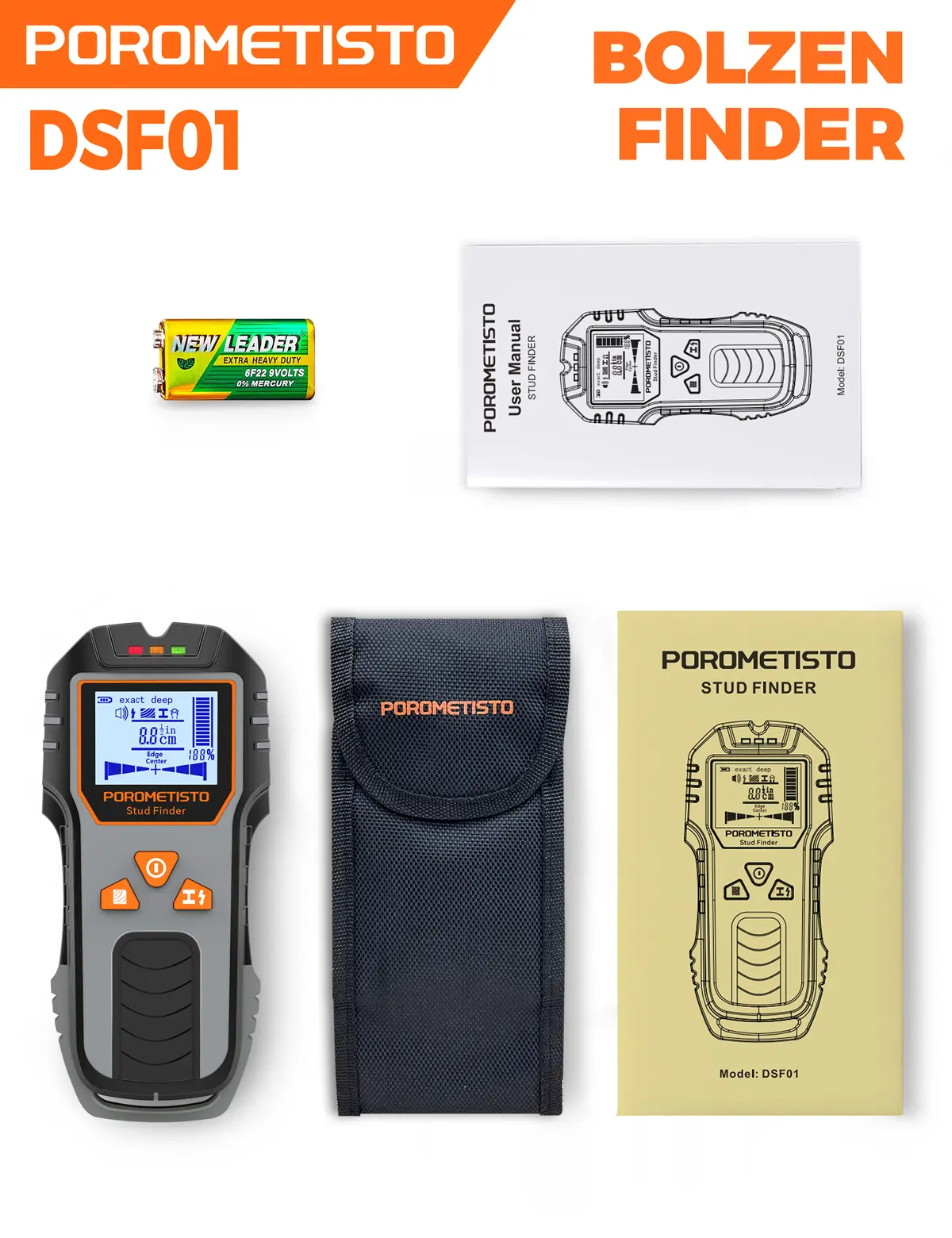 POROMETISTO-DSF01 Ultra Depth Wall Scanner Detector - 6-in-1 Intelligent Calibration Hardware Tool for Wall Drilling, Renovation Safety Positioning with Live Wire, Metal, Wood, Copper Detection (220v/110v Compatibility)