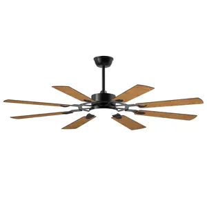 52 Inch Ceiling Fan with LED Lights & Remote Control 8 Plywood Blades 6-Speed Noiseless DC Motor for Kitchen Bedroom Living Room Black Modern Farmhouse Design - Indoor Lighting