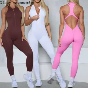 2025 Pad Deep V Women Tracksuit Yoga Set One Piece Jumpsuit Workout Scrunch Legging Sport Gym Active Suit Exercise Wear XP301 athletic tracksuit