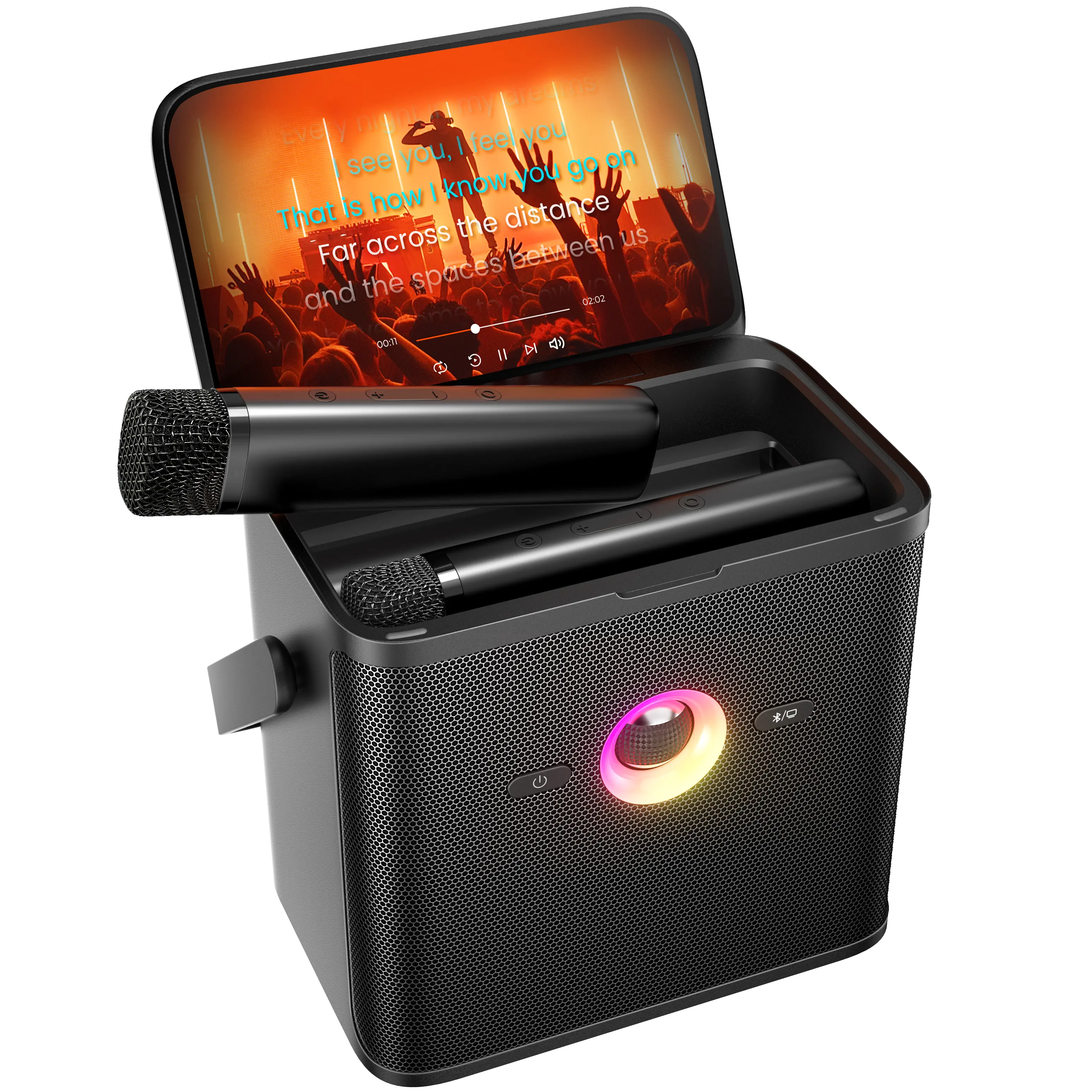 Ikarao Shell S3 Karaoke Machine for Adults, with Lyrics Display and Screen, Karaoke System for YouTube, 2 Wireless Microphones, Autotune & Echo, KaraFun Prime, Portable Karaoke Speaker for Home Outdoor Party