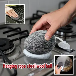 2Pcs Stainless Steel Scrubber,Wire Metal Scrubber with Lanyard | Dirty Cookware Cleaner, Steel Wire Balls for Cleaning Dishes (Silver)