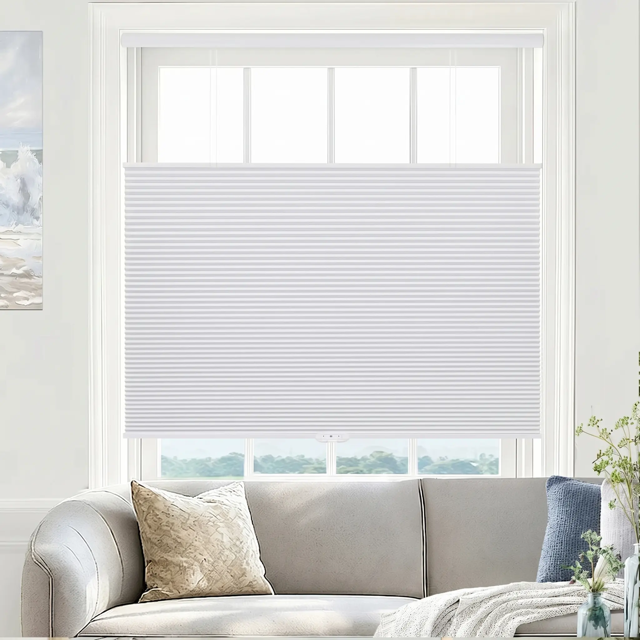 Lazy Blinds No Drill Cellular Shades - Windowshades with Cellular Weave, Honeycomb Mesh, 300+ Multi-Size Custom Options, Factory Direct Cordless, Light Blocking (White)