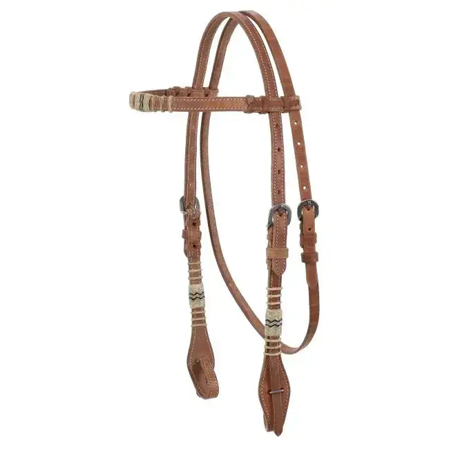 Browband Harness Leather headstall with quick change bit loops and rawhide accents