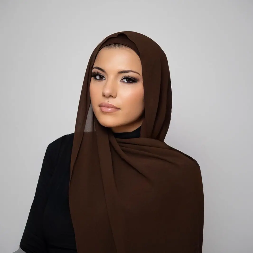 Women's Casual Dark Brown Chiffon Instant Hijab Set