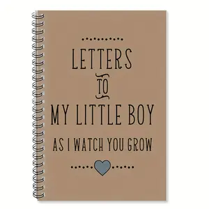 1Pc "Letter to My Little Boy" Spiral Coil Notebook - Fill Blank Journal - 100 pages, 5x7 inches, beige cover with heart-shaped design, perfect for new moms' baby party gifts, perfect for journaling, planning, and preserving