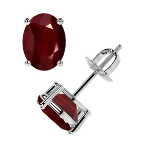 Classic Four Prong Oval Cut Ruby Stud Earrings (3.10cttw)- ERB002-8X6-AA