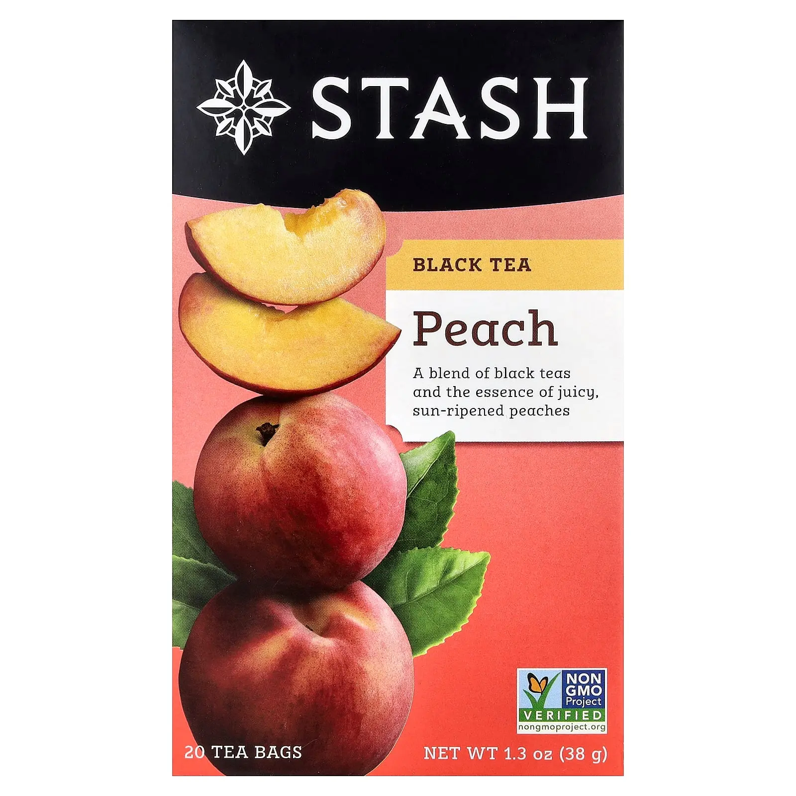 Stash Tea Black Tea, Peach, 20 Tea Bags, 1.3 oz (38 g)