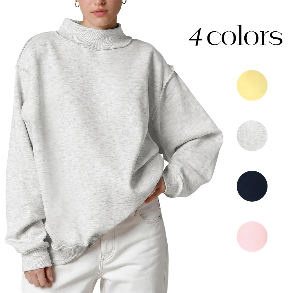 Wyeysyt Women's Mock Neck Sweatshirt Oversized Fleece Pullover Long Sleeve Cozy Reversible Basic Top