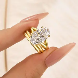 Maxine CZ 5.0ct Oval Cut 3PC Engagement Ring,5A Cubic Zirconia Women's Ring Jewelry,Promise Ring for Daily,Travel,Proposal,Wedding,Birthday,Anniversary