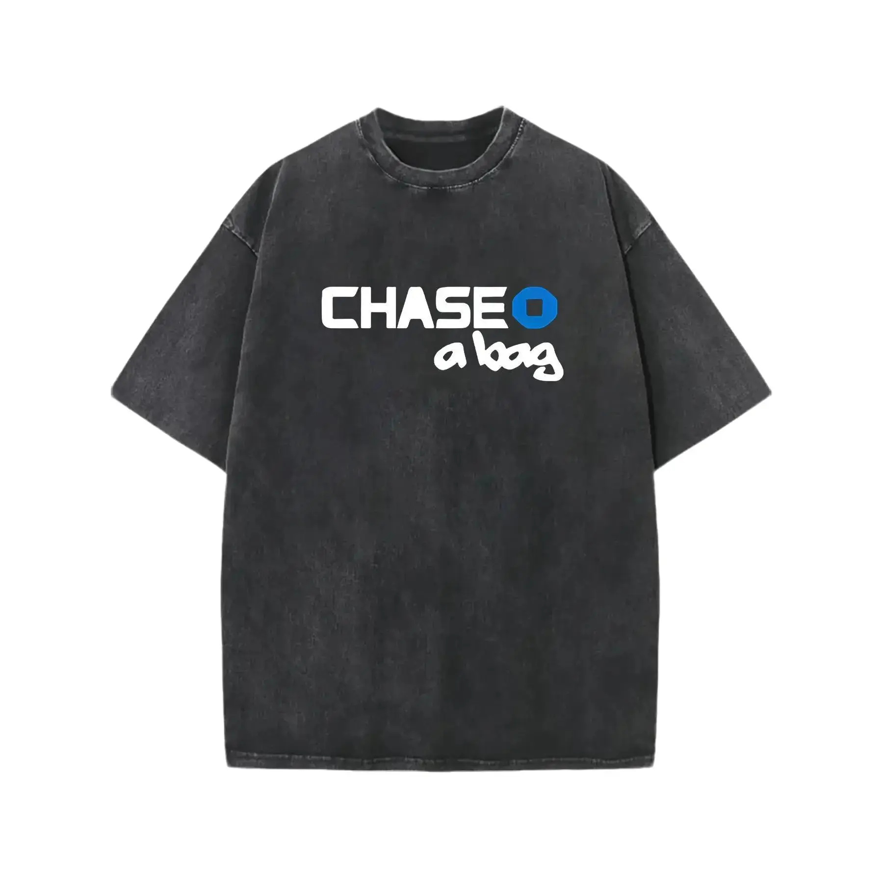 Men's Chase A Bag Graphic Tshirt - Vintage Washed, Bold Blue Print, Short Sleeve, Round Neck, Machine Washable, Comfortable Casual Menswear Top, Summer Essential, Shortsleeve, Knitting, Slight Stretch, 100% Cotton, Letter Print
