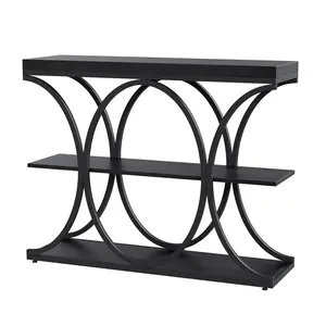 39" Narrow Entryway Table - 3 Tier Console Sofa Table with Open Storage Shelf, Oval Metal Frame, Home Accent Tables for Living Room Hallway, Foyer