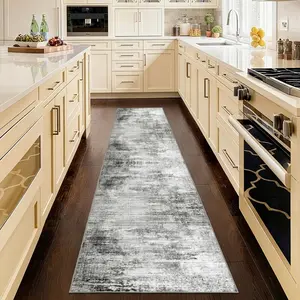 24x126in Washable Abstract Runner Rug Non-Slip Faux Wool Carpet for Hallway Kitchen Entryway