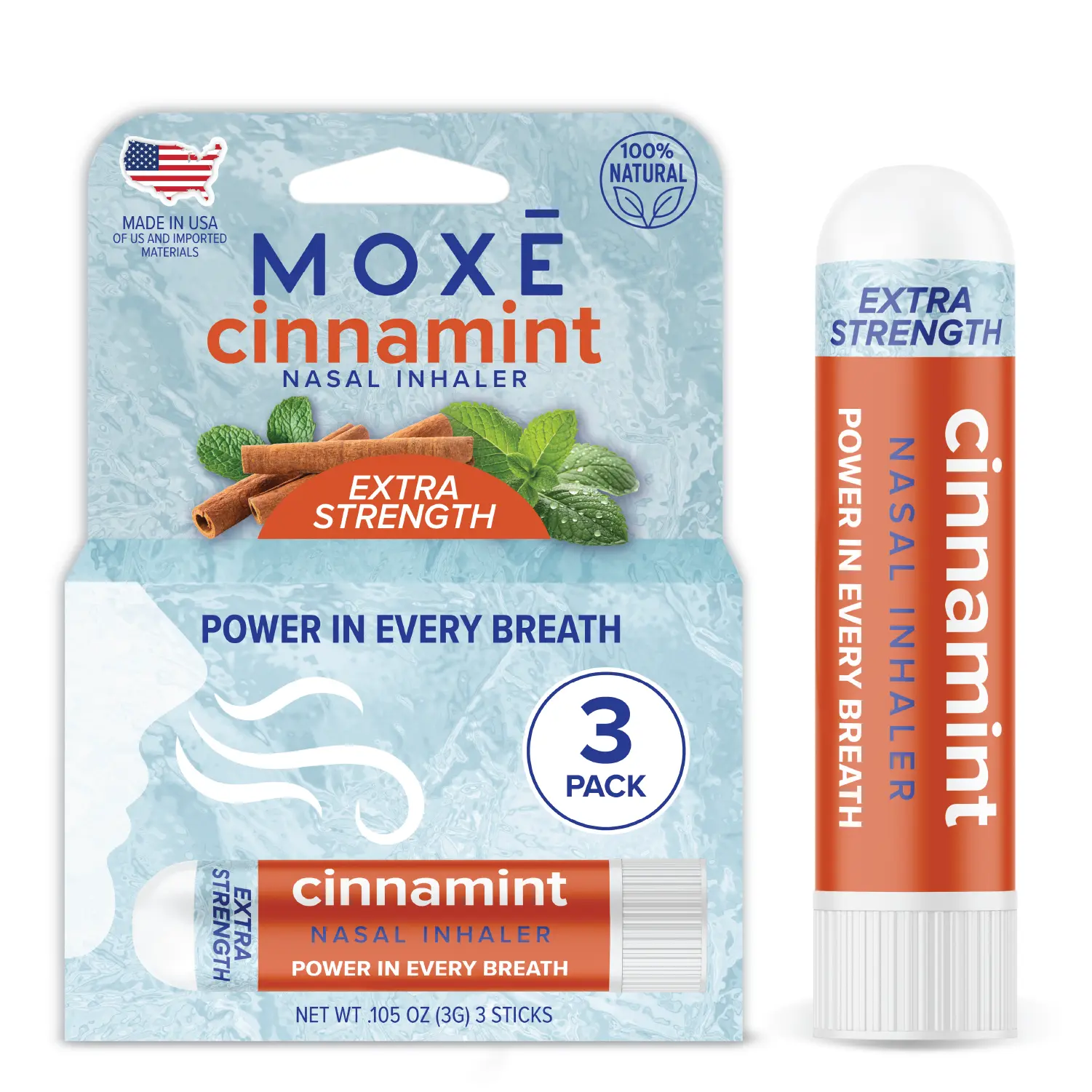 MOXE Extra Strength Cinnamint Nasal Inhaler | Powerful Menthol & Cinnamon Oil for Sinus Relief & Invigorating Clarity | Made in The USA | Max Strength Aromatherapy for Clear Breathing & Energy Boost
