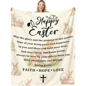 Flannel Fabric Easter Throw Blanket - Machine Washable, Vibrant Print, Multi-Size All-Season Blanket, Easter Basket Stuffer for Kids, Religious Gift for Baptism Communion Confirmation, Couch Bed Use