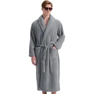 Men's Shawl Collar Bathrobe, Soft Long Towel Robe for Men - Super Absorbent Quick Dry yet Warm