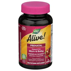 Nature's Way Alive! Prenatal Gummy Vitamins 75EA - Plant-Based DHA & Folate for Healthy Fetal Development & Maternal Well-being