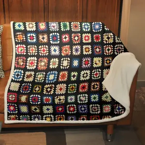 Colorful Square Woven Pattern Crochet Blanket, Soft Warm Throw Blanket, Air-conditioned Room Blanket, Warm Nap Blanket for Home Office