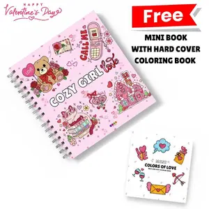 Mother Day Gift LOVE Cozy Girl Love Coloring Book Hard Cover Spiral Bound with Mini Book Simple Valentine's Day Designs for Adults Teens Cute Romance Illustrations Thick Lines Boost Confidence