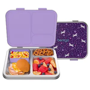 Bentgo Kids Stainless Steel Prints Lunch Box - Airtight Seal, Bento Style Lunch Box for Kids