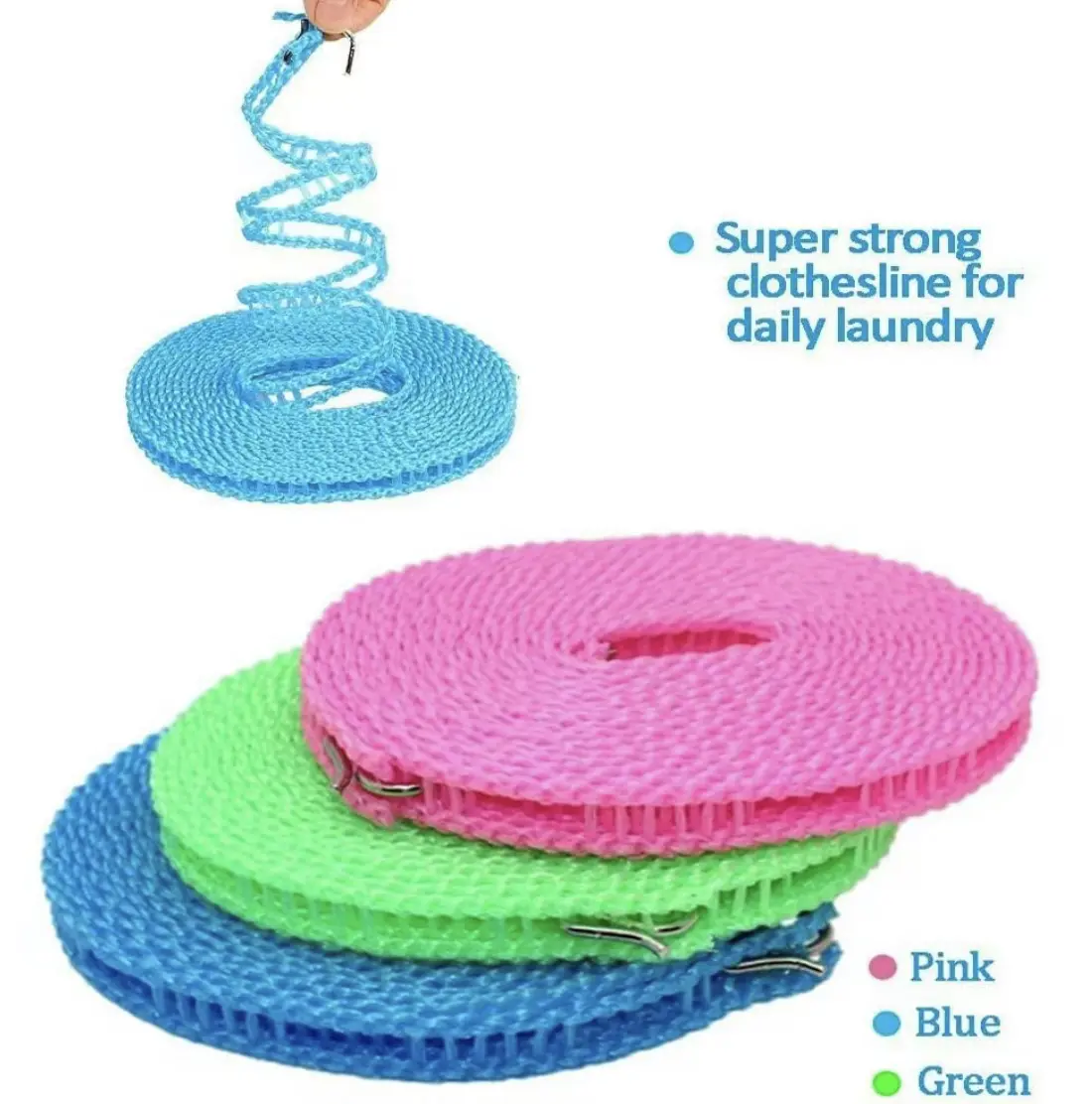 Auto Retractable Stainless Steel Hook Wider Sailing Farms Adjustable Laundry Hanging Clothesline - 16.4ft/5m Heavy-Duty Polyester Line, Thick Windproof Home Laundry Tool Accessory for Indoor, Outdoor Use (Random Color)