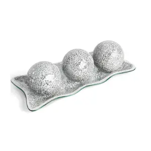 3PCS Decorative Balls with Tray, 3 Inch Sliver Orbs Glass Balls for Centerpiece Bowls Mosaic Sphere for Home Decoration Dining Table