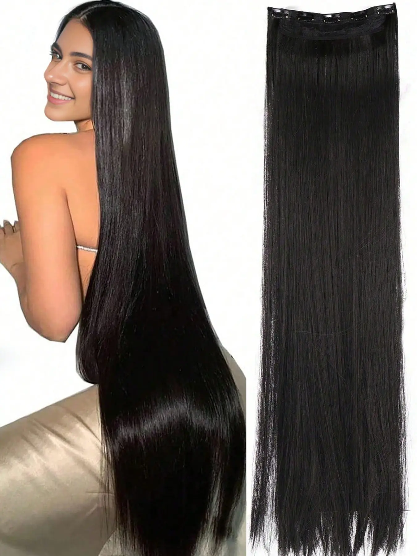 Extra Long Straight Clip-In Hair Extensions, 80cm Long 5-Piece Set for Women, Perfect for Festivals, Cosplay, All Seasons Wear, Synthetic Fiber Extensions, Straight Synthetic Hairpieces