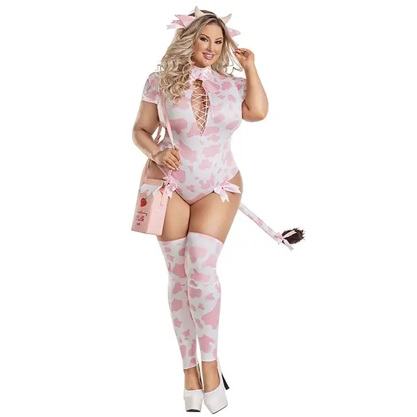 Plus Size Sexy Strawberry Milk Cow Women's Bodysuit Costume