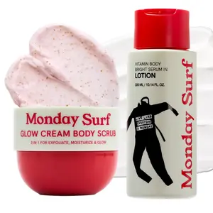 Monday Surf 2-Step Baby Glow Routine Set – Vanilla Woods Scent, Exfoliating for Shaving Prep & Bumpy Skin, daily moisturizer moisture, Niacinamide, Vitamin C, Vegan Korean Body Care, korean skin care products in ny