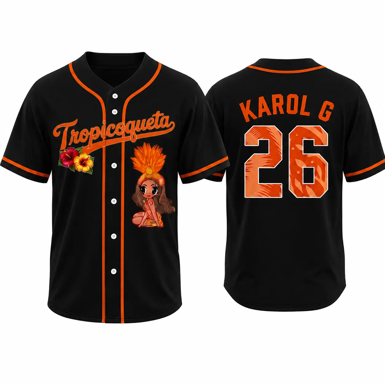 Black K-Karol Tropicoqueta Baseball Jersey | Viajando Por EI Mundo Button Down Jersey | Latin Music Fan Gift