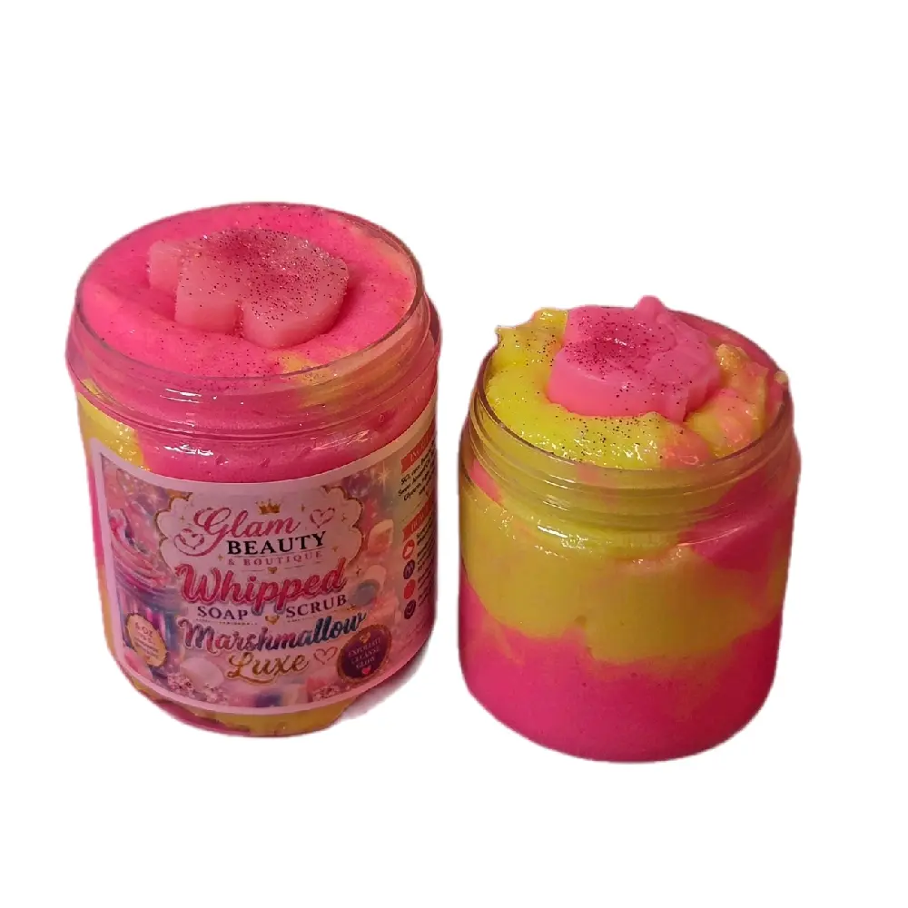 Marshmallow Luxe Whipped Foaming Sugar Scrub & Shaving Cream - Body Care Exfoliant with Shea Butter, Mild Floral Gentle Moisturizing Formula for Skin Restoration, Coconut, Raspberry, Blend, Smooth, Exfoliate, Jar