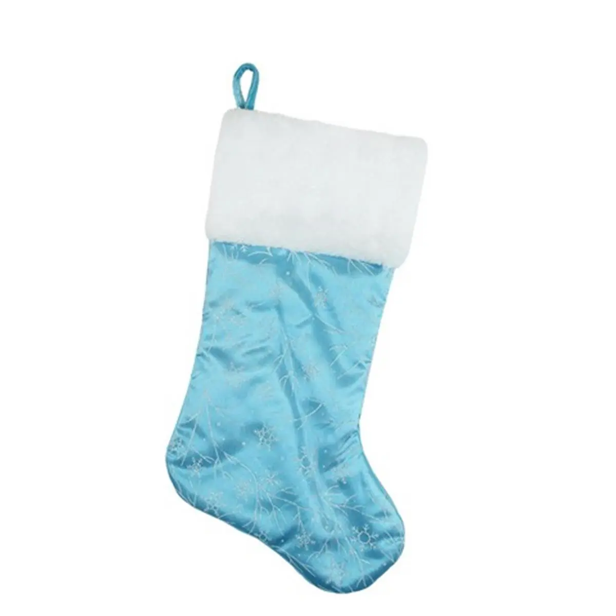 212 MAIN Ice Blue Glitter Snowflake Sheer Organza Christmas Stocking - 20.5 in., White Faux Synthetic Fur Cuff, Polyester, Ready-to-Hang Fairy Glitter Themed Christmas Decor for Home Branches, Christmas Home