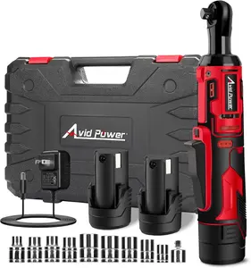 AVID POWER Cordless Electric Ratchet Wrench 3/8", 44.2 Ft-lbs 12V Power Ratchet Wrench Kit w/Two 2.0Ah Batteries, 1-Hour Fast Charger, Variable Speed and 10 Sockets