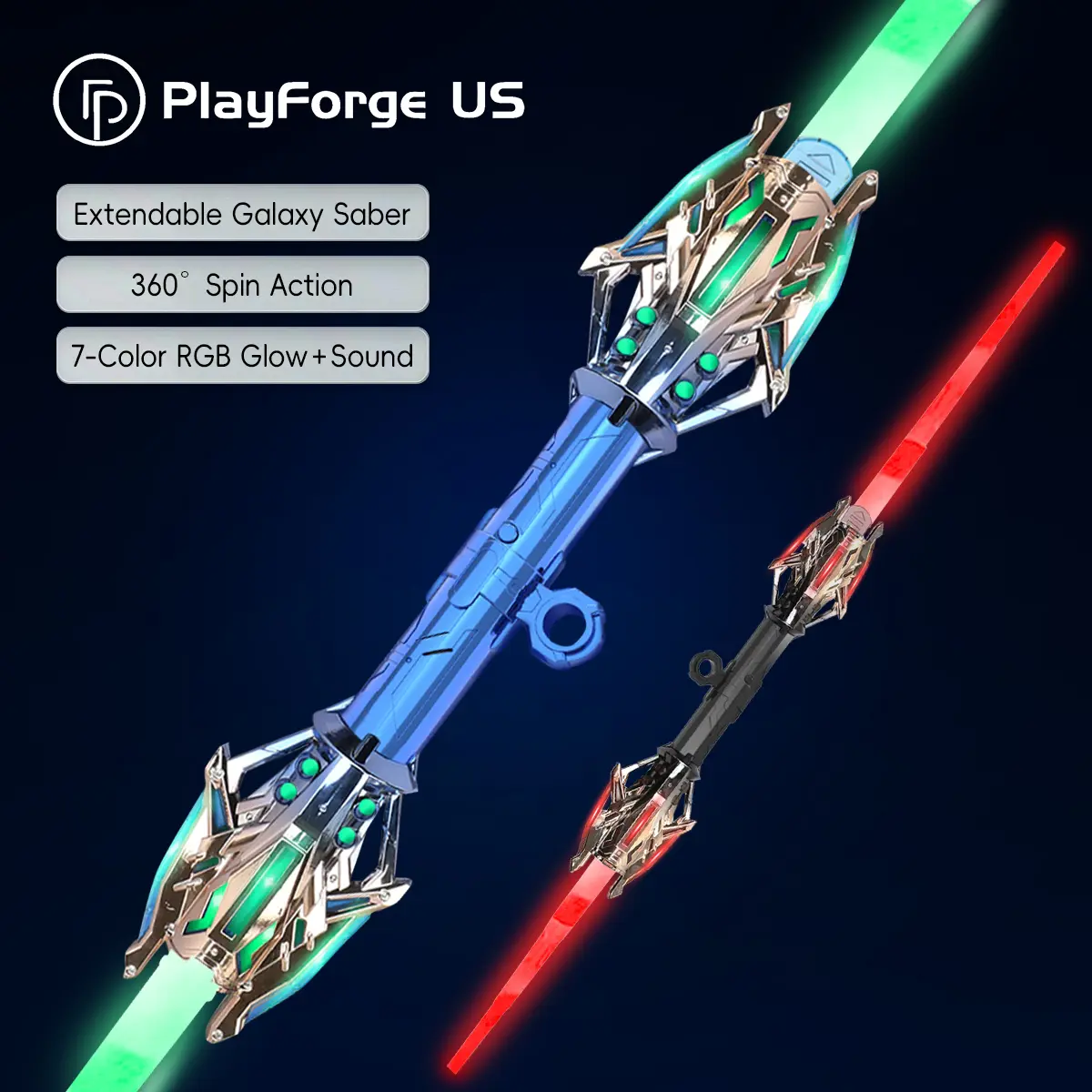 Unisex Double-Bladed RGB LED Lightsaber Toy with Sound Effects, Telescopic Galaxy Sword, 360° Spin Action, Role Play Elements, Cool Gift for Kids, Double Bladed Lightsaber, Telescopic Lightsaber