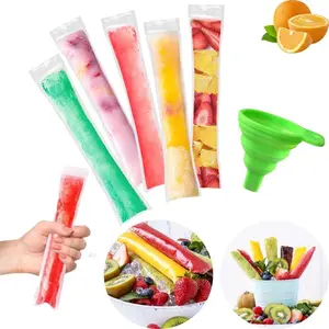 200 Pack Popsicle Bags, Ice Pop Bags for Disposable Freeze Pops Bags DIY Popsicle Pouches Yogurt Tubes,  Snacks Fruit Smoothies and Ice Party Favors with Funnel (5 x 22 cm)