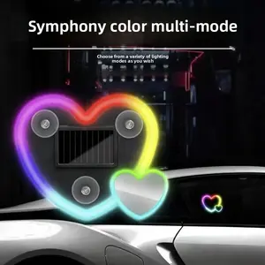 Hugexpen Solar Powered Double Heart LED Colorful Car Light Cute Neon Window Decor Aesthetic Car Interior Accessory Valentine’s Day Gift No Wire Suction Cup Symphony Color Multi-Mode