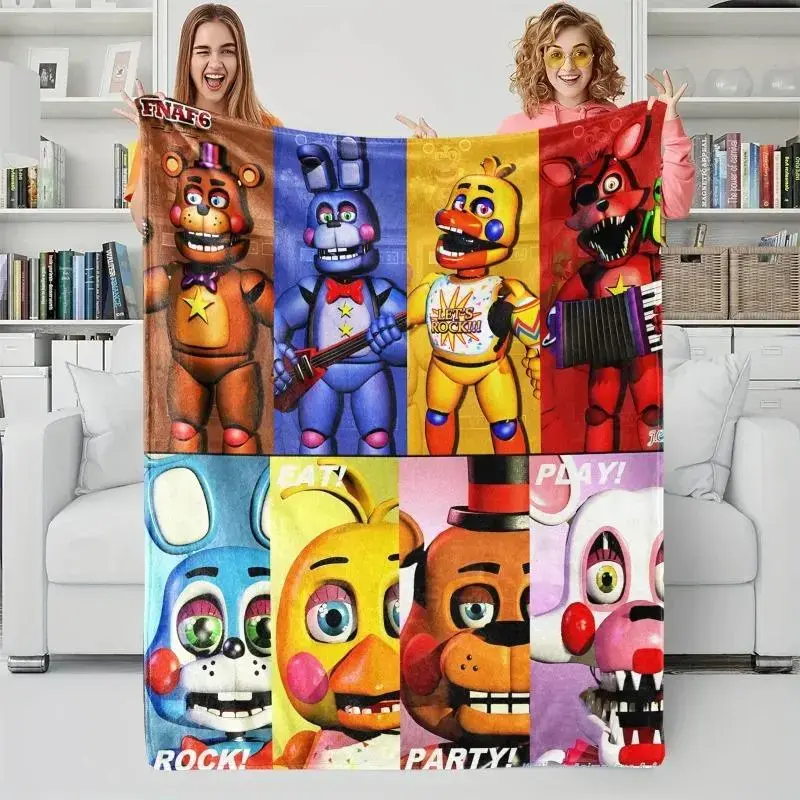 FNAF features a Freddy-themed five-night collage blanket, super soft flannel, comfortable and warm, skin-friendly bedroom sofa, office chair, travel bag, camping gear, afternoon nap, throw decoration, birthday gift, Christmas gift