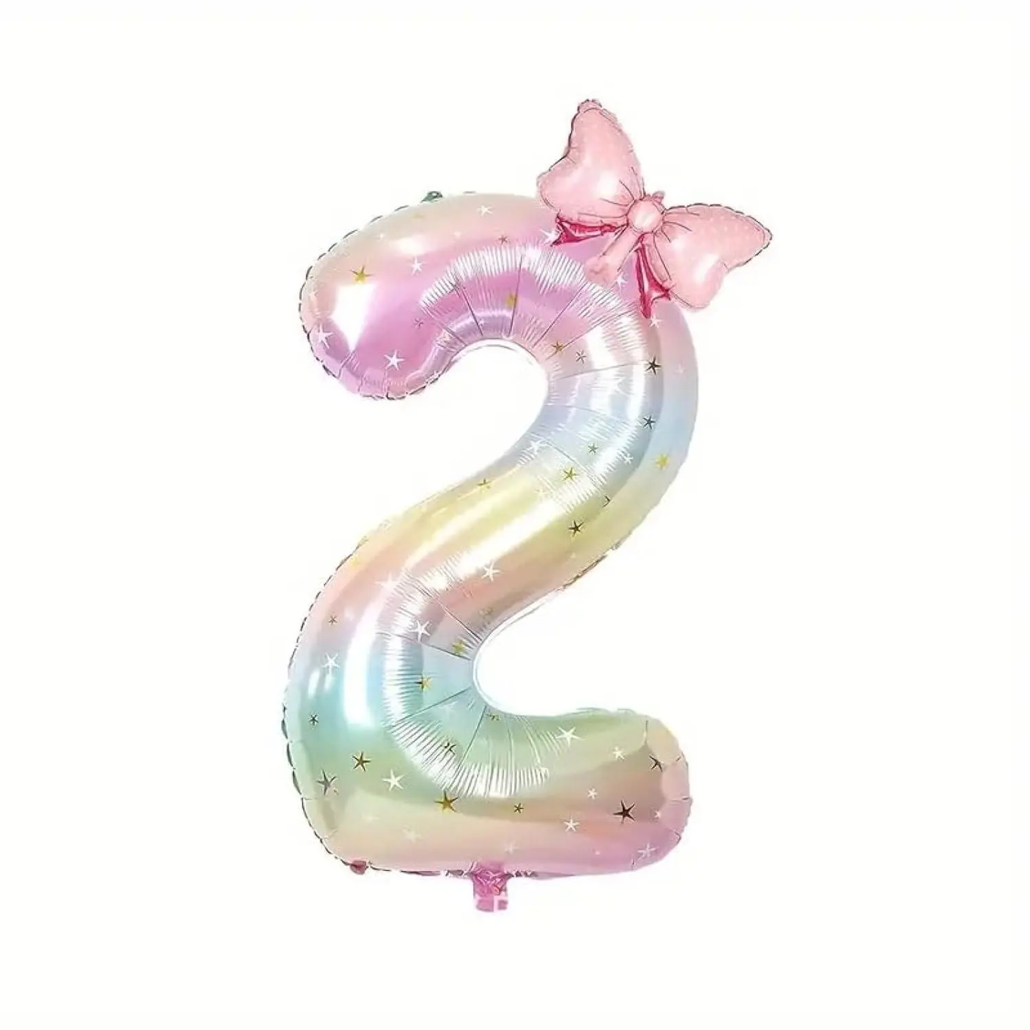 Number 2 40 Inch Rainbow Star Gradient Giant Number Balloon & Mini Bow Balloon Foil Mylar Number Balloons Children'S Birthday Girl Party Anniversary Wedding Supplies Decoration (Pink 2)