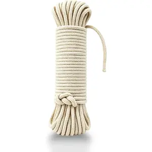 Braided Cotton Rope 100 Ft × 3/16 Inch, White Rope Clothes Line Outdoors All-Purpose, Heavy Duty Cotton Cord for Crafts, Laundry, Camping, DIY Projects