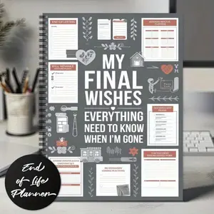 1pc End of Life Planner guided notebook, Spiral bound planner, end of life planner and funeral planner, paper workbook for will preparation and last wishes, designed for home planning, family discussions, and personal peace of mind organization
