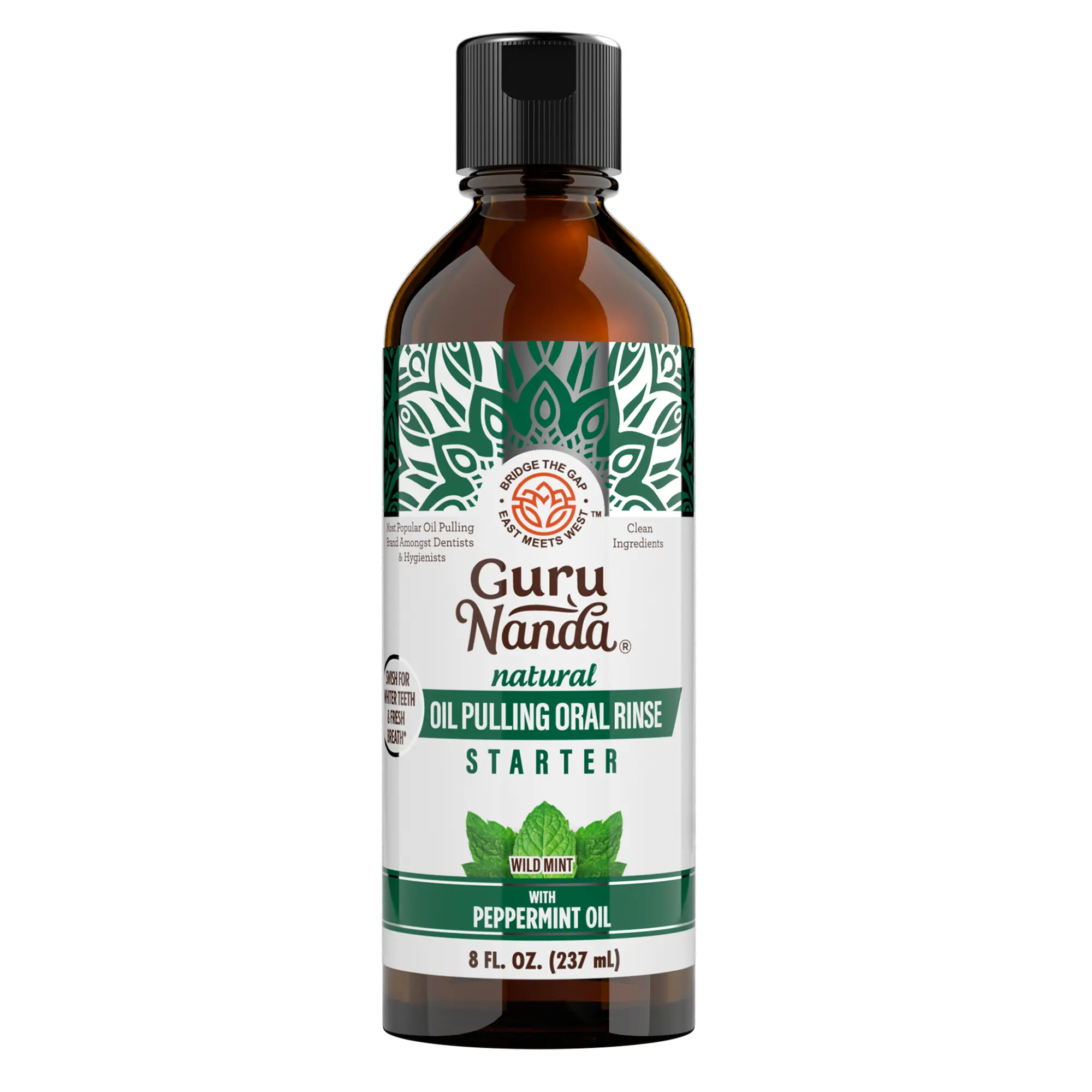 GuruNanda Coconut and Peppermint Starter Pulling Oil Mouthwash for Natural Teeth Whitening & Fresh Breath, Alcohol-Free, 8 fl oz