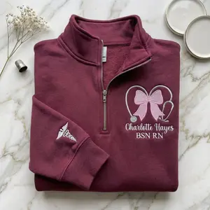 (Leave a note) Custom Embroidered Nurse Quarter Zip, Personalized BSN RN Stethoscope Hoodie, Registered Nurse Gift, Medical Professional Pullover