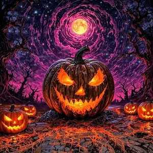 1pcs 5D DIY handmade diamond painting kit, 5D diamond art set, DIY decorations, pumpkin lantern, full moon, wilderness, diamond painting kit with full round diamonds DIY, mosaic, diamond art, DIY art home decoration, suitable for Halloween and Christmas.