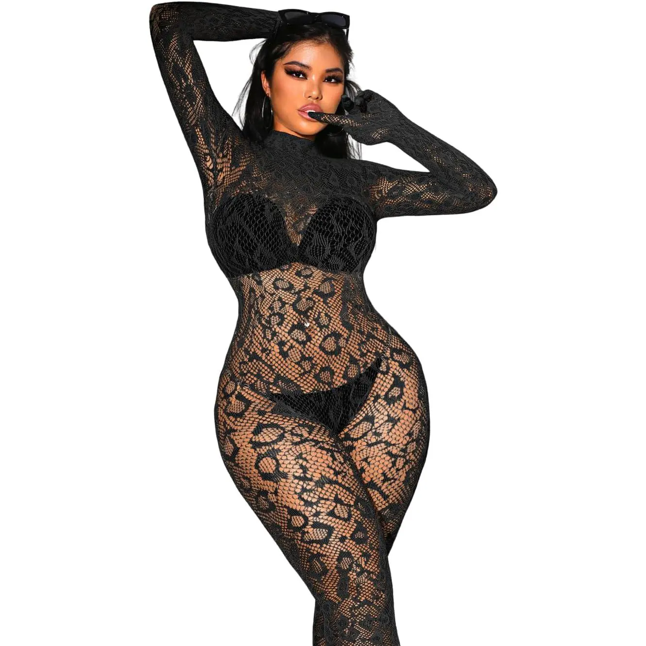 Sexy Lace Leopard Jumpsuit For Women Curvy Bodycon Clubwear Night Out Fishnet Bodysuit Glow Party Club Poster One Piece Mesh Full Body Rave Outfits Valentine's Day Gift Costume Womenswear Clothes